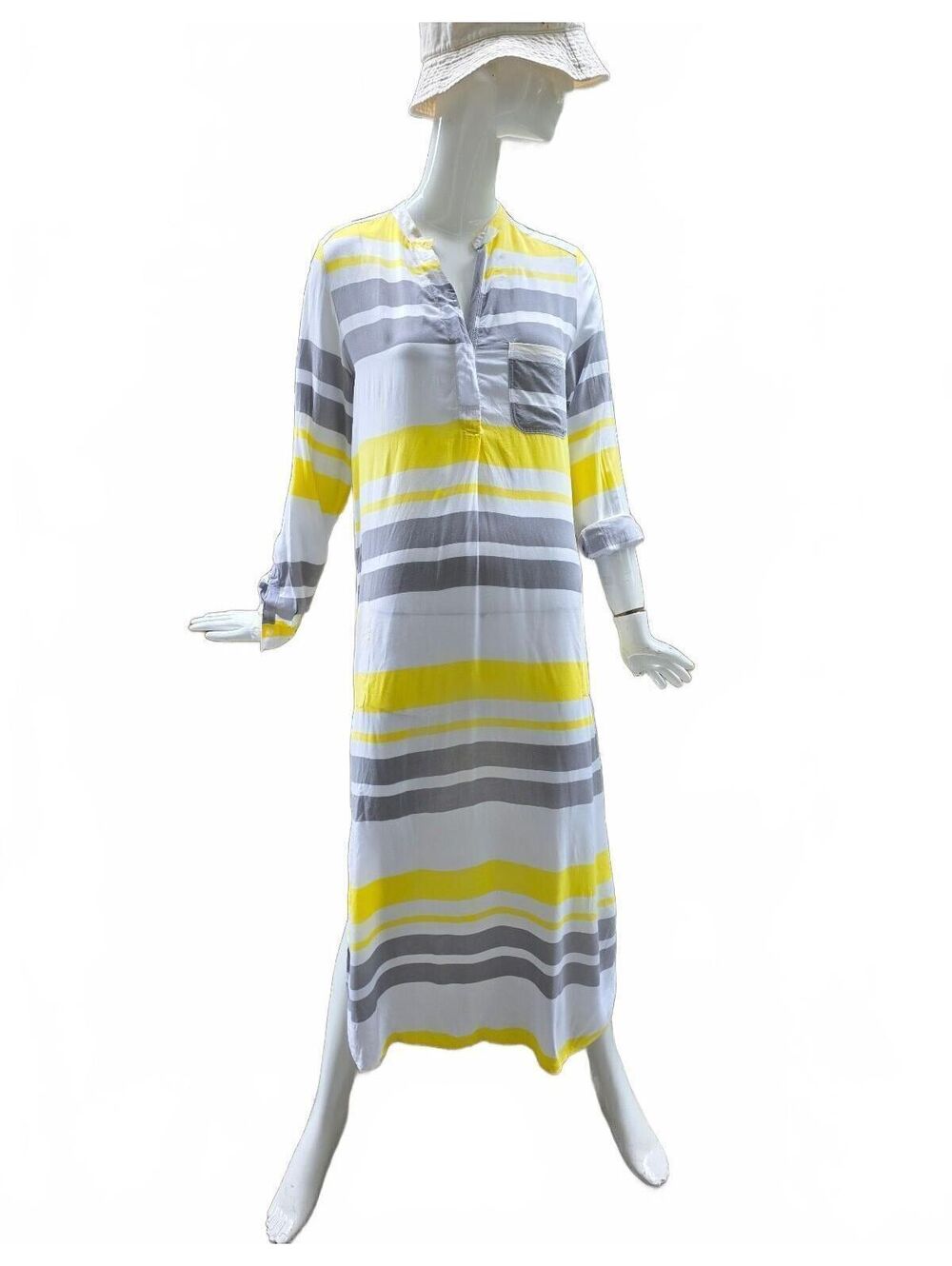 DKNY Long Sleeve Lightweight Striped Shirt Dress in Yellow and Gray Size Small